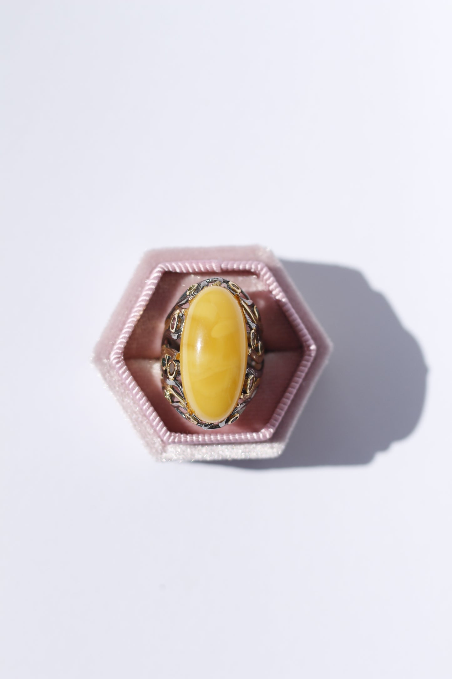 Big Amber Oxidized Silver Ring