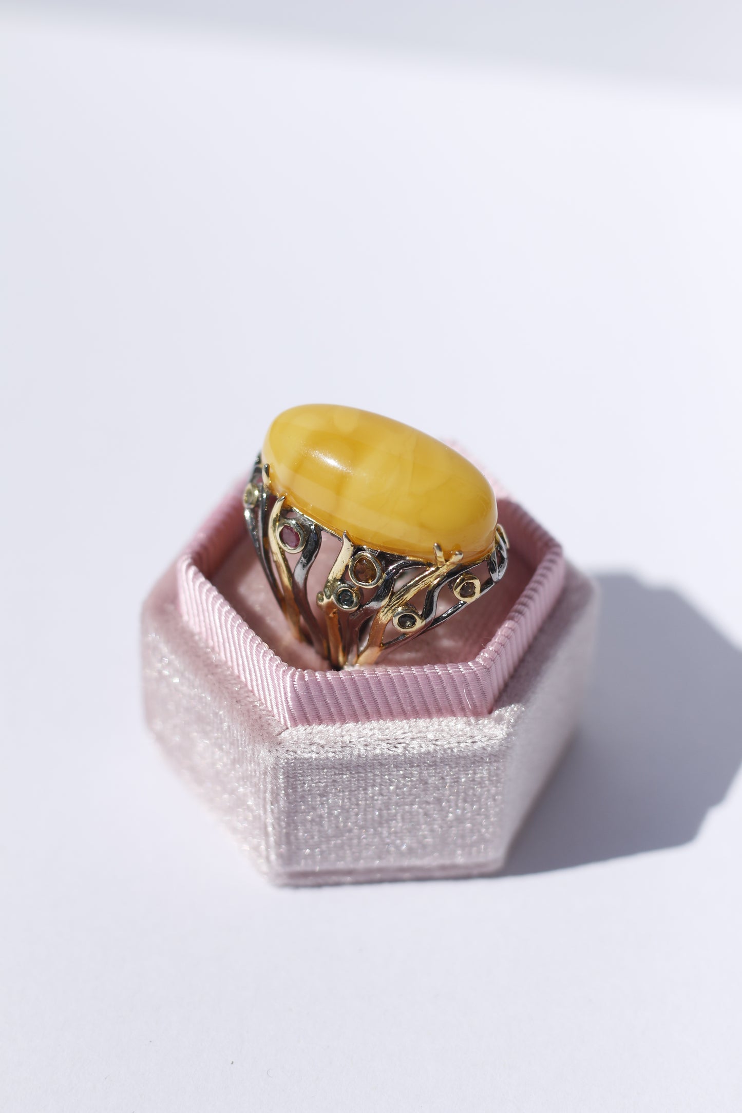 Big Amber Oxidized Silver Ring