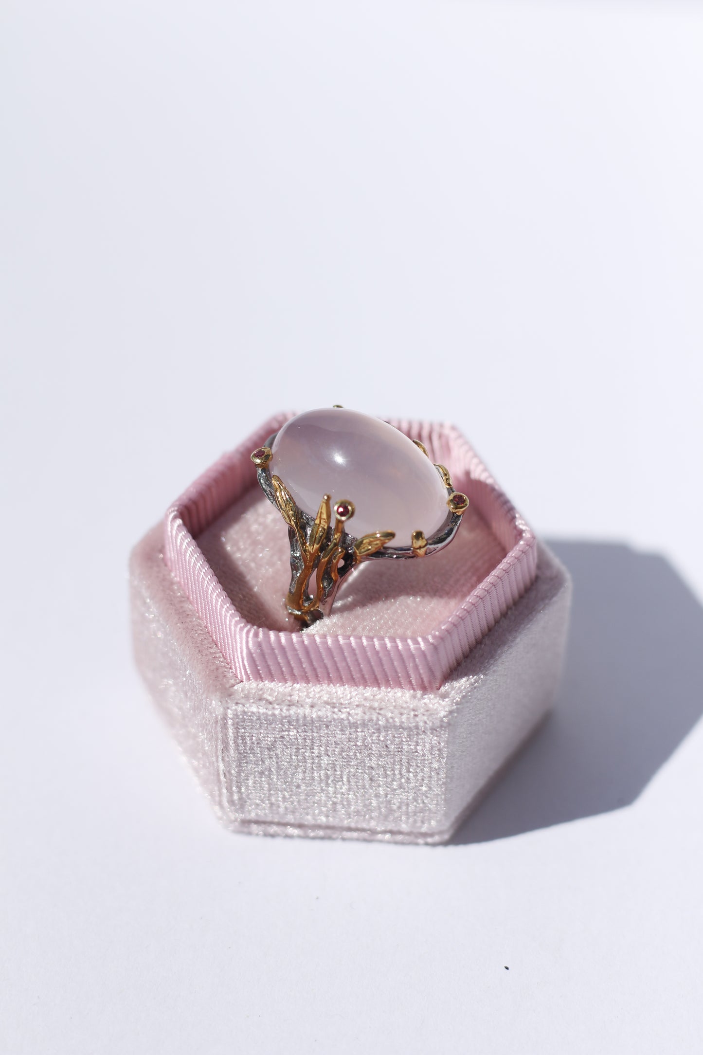 Oval Rose Quartz Oxidized Silver Ring