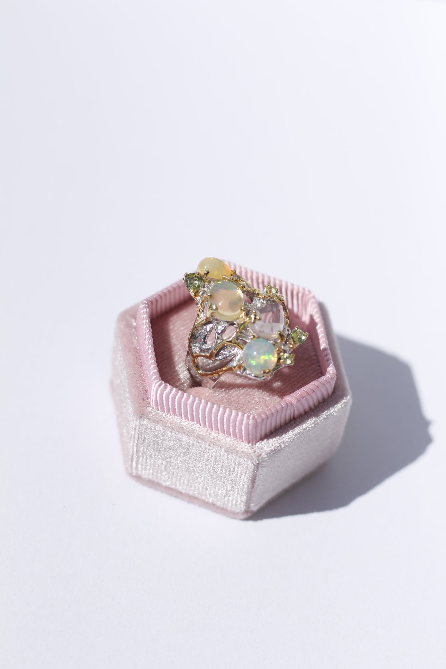 Opal Quartz and Peridot Cocktail Ring