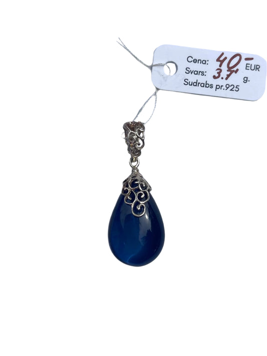 Blue Amber Pendant with Detail