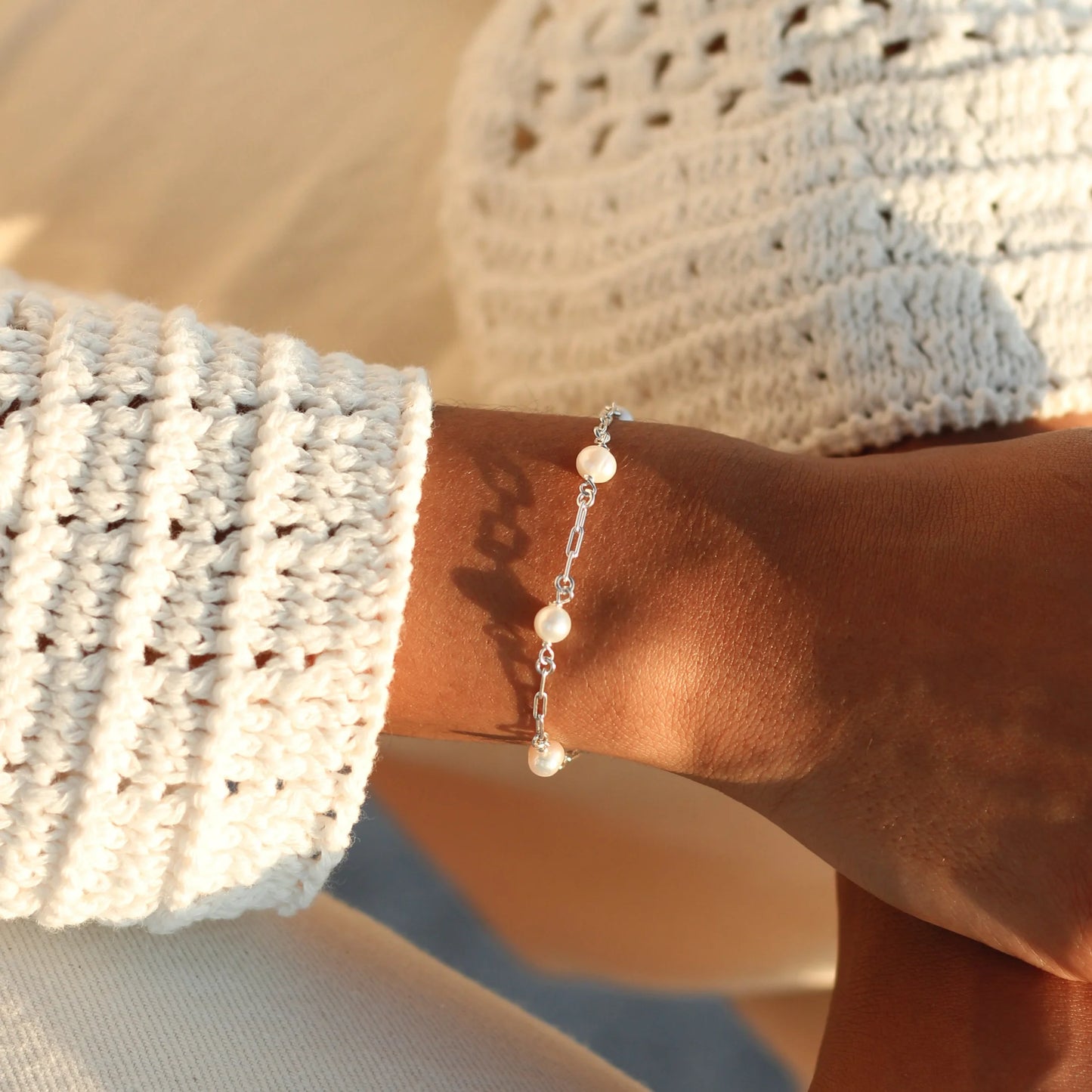Pearl Bracelet Paperclip Silver and Gold