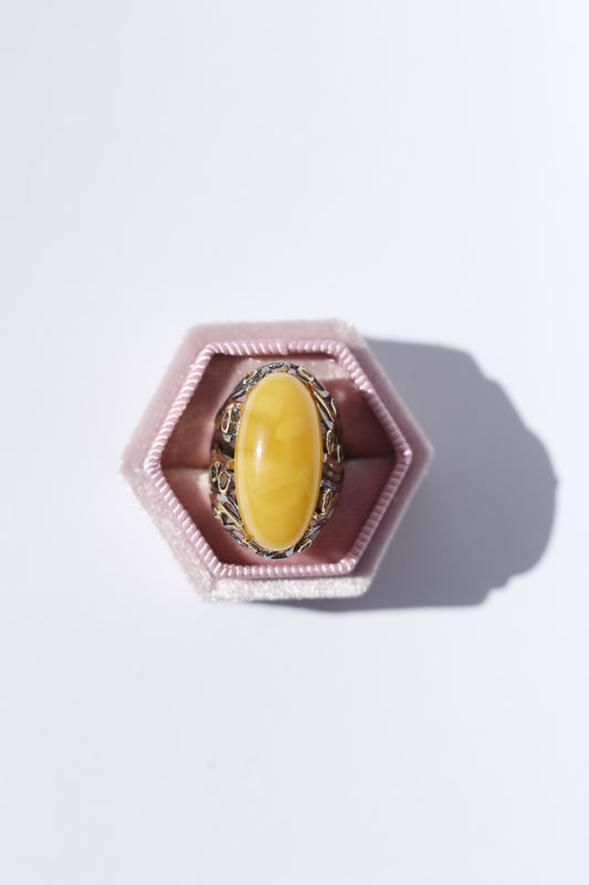 Big Amber Oxidized Silver Ring