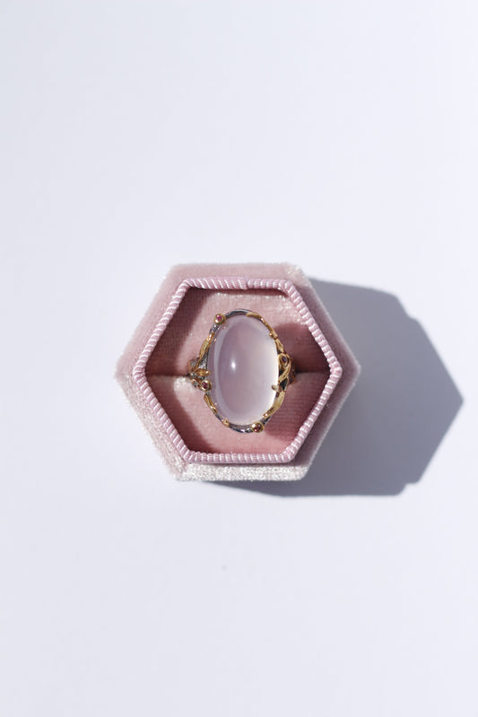 Oval Rose Quartz Oxidized Silver Ring
