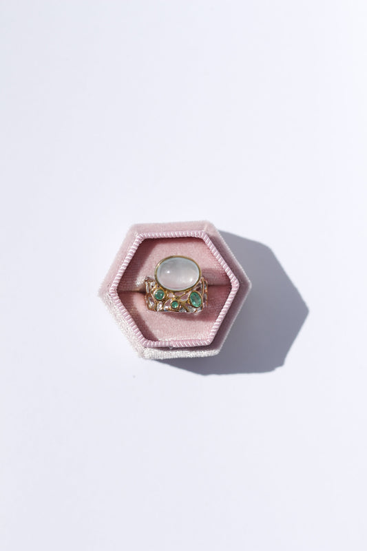 Aquamarine and Emerald Silver Ring