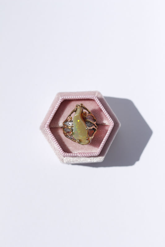 Chunky Opal Oxidized Silver Ring