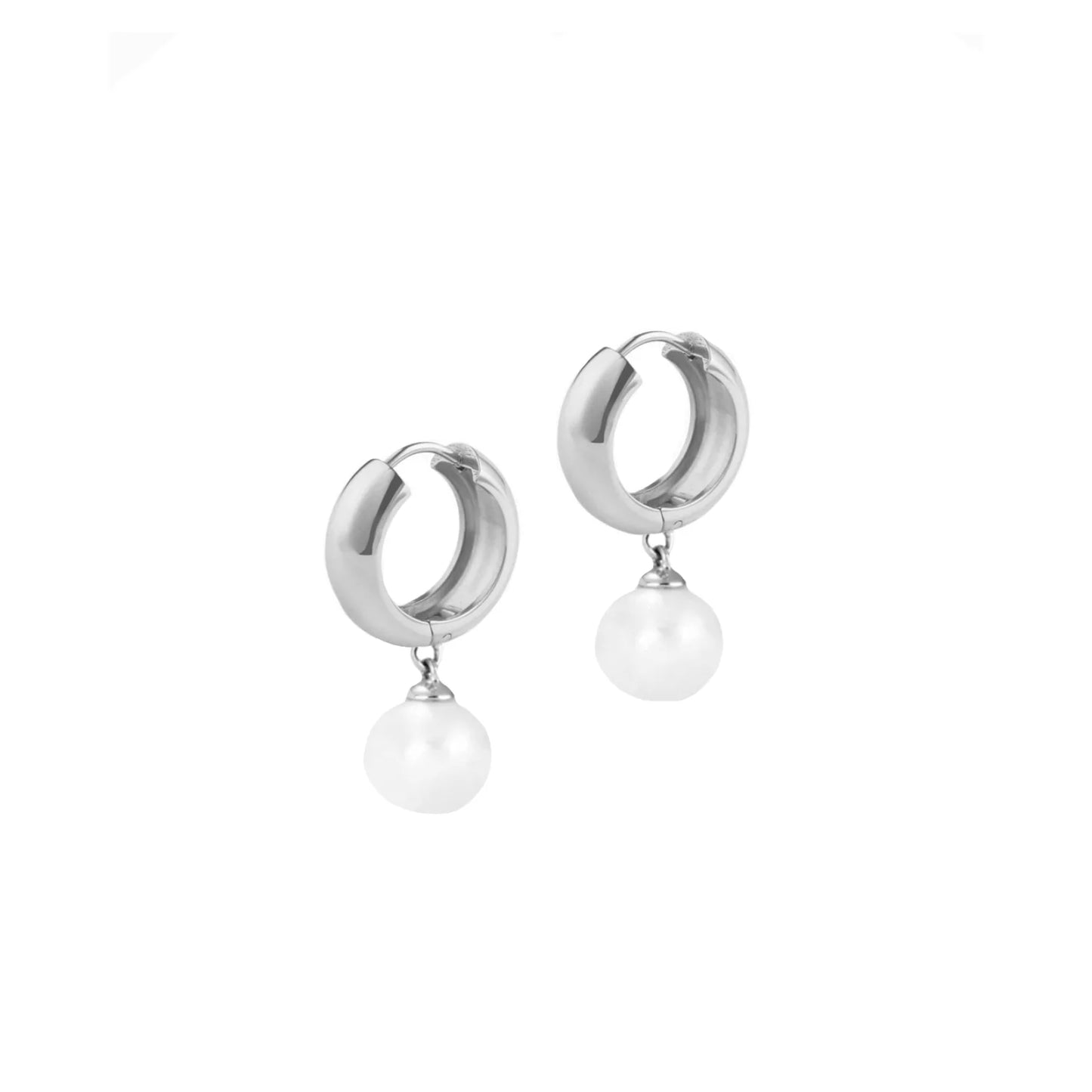 Pearl Chunky Hoop Earrings Gold and Silver